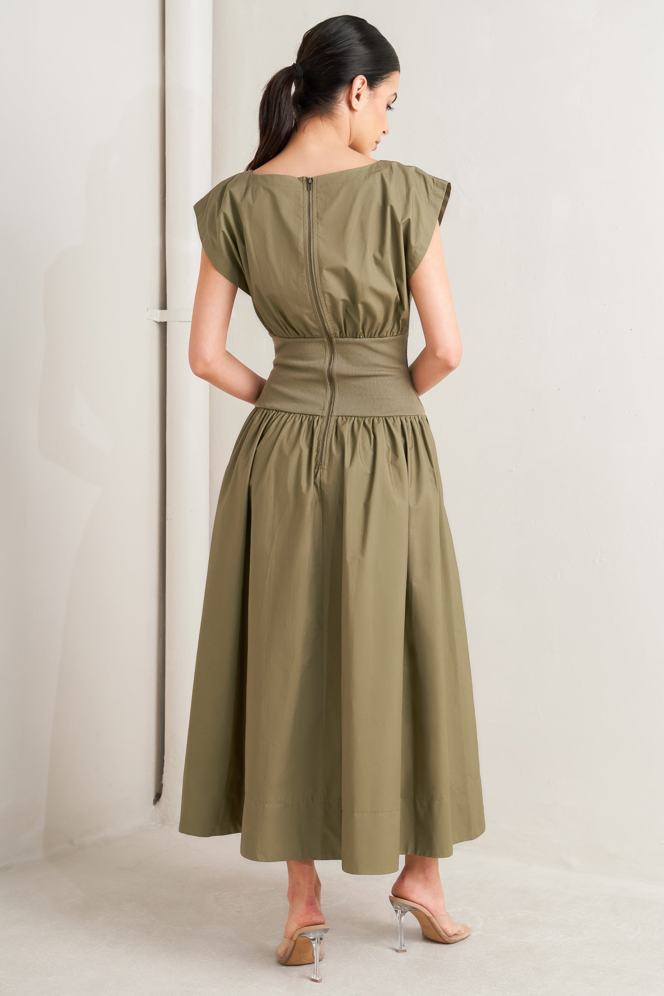 DREAMWEAVER ROMANTIC OLIVE WOVEN MIDI DRESS Flying Tomato