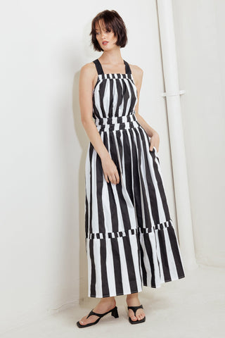 LUXE LINEAR STRIPED WOVEN MIDI DRESS - By Baano