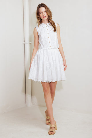 LEAF KISS WHITE WOVEN EYELET MINI DRESS - By Baano