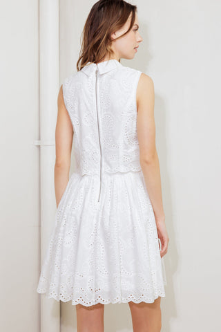 LEAF KISS WHITE WOVEN EYELET MINI DRESS - By Baano