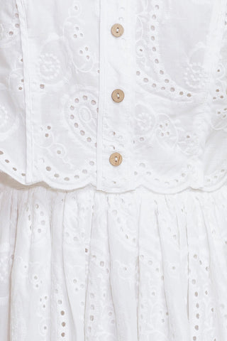 LEAF KISS WHITE WOVEN EYELET MINI DRESS - By Baano