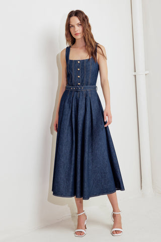 MOONLIGHT SERENADE DENIM MIDI DRESS - By Baano