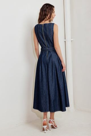 MOONLIGHT SERENADE DENIM MIDI DRESS - By Baano