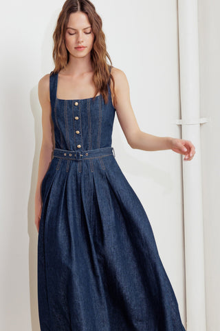 MOONLIGHT SERENADE DENIM MIDI DRESS - By Baano