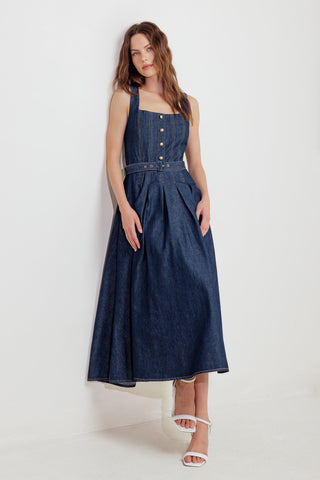 MOONLIGHT SERENADE DENIM MIDI DRESS - By Baano