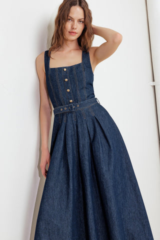 MOONLIGHT SERENADE DENIM MIDI DRESS - By Baano
