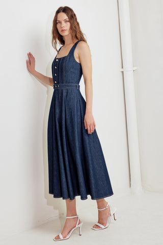 MOONLIGHT SERENADE DENIM MIDI DRESS - By Baano