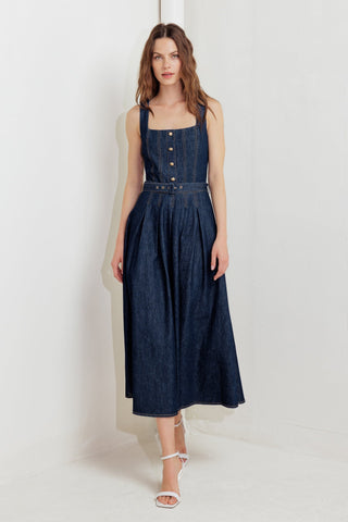 MOONLIGHT SERENADE DENIM MIDI DRESS - By Baano