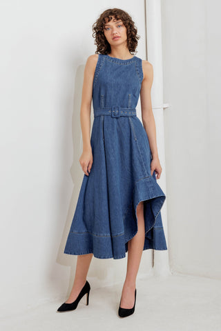 POET’S MUSE DENIM WOVEN MIDI DRESS - By Baano