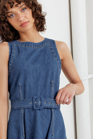 POET’S MUSE DENIM WOVEN MIDI DRESS - By Baano