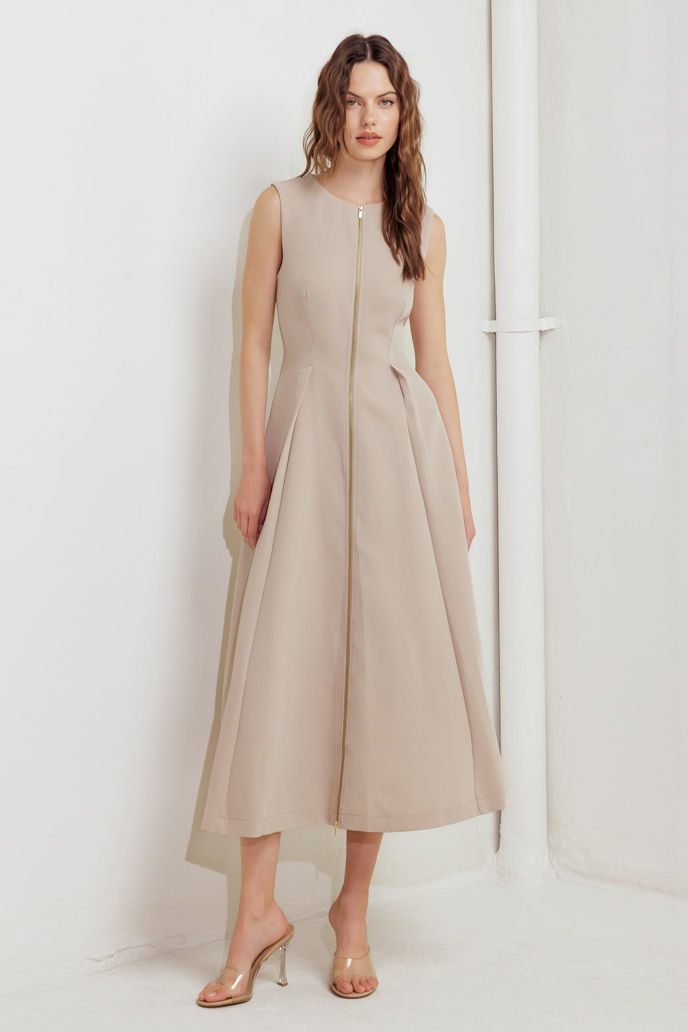 ZIP & FLOW WOVEN MIDI DRESS - By Baano