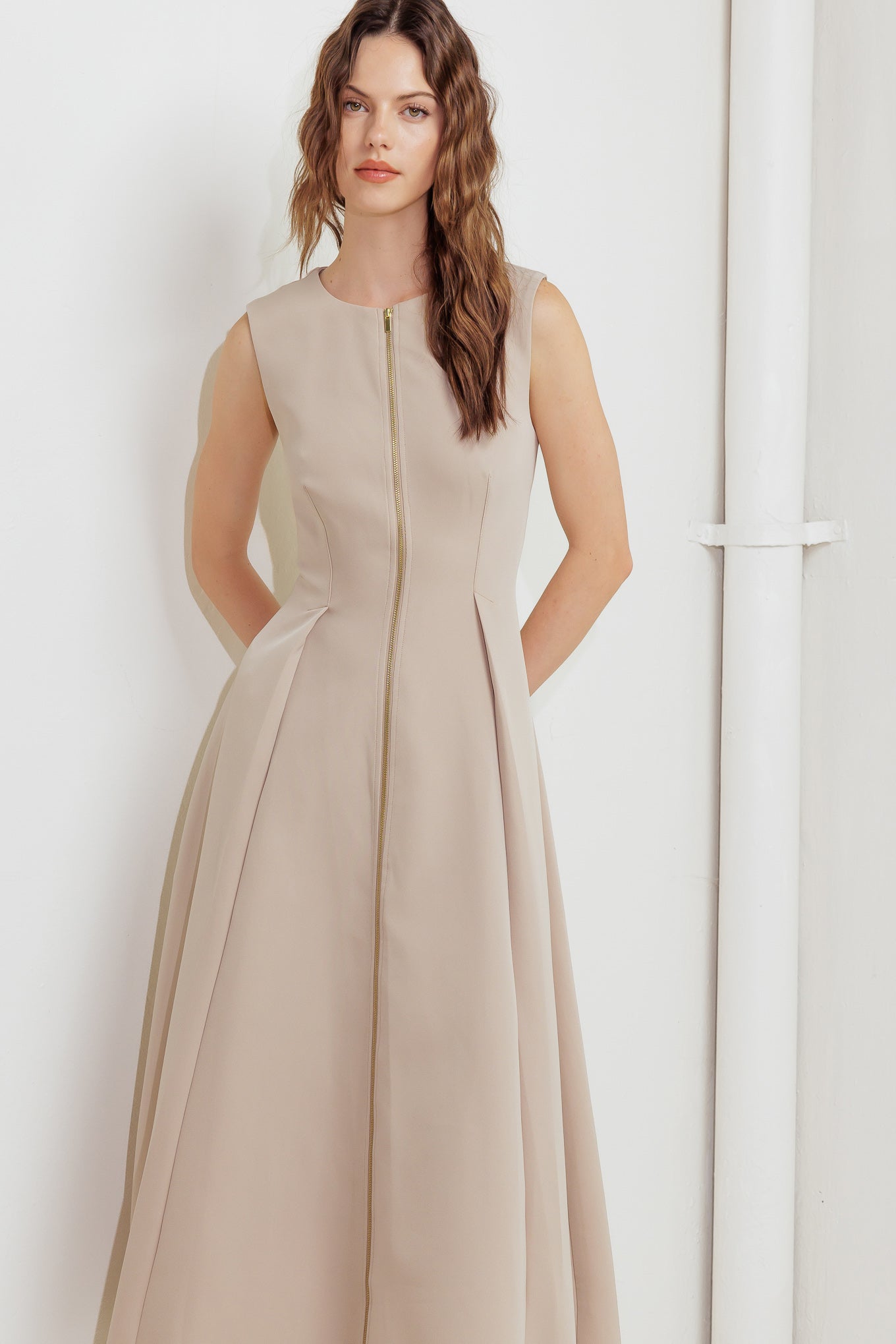 ZIP & FLOW WOVEN MIDI DRESS - By Baano