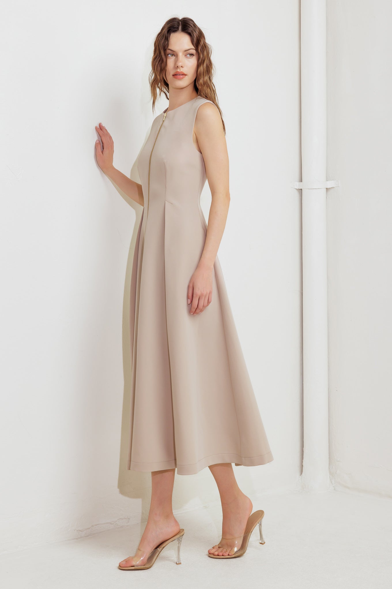 ZIP & FLOW WOVEN MIDI DRESS - By Baano