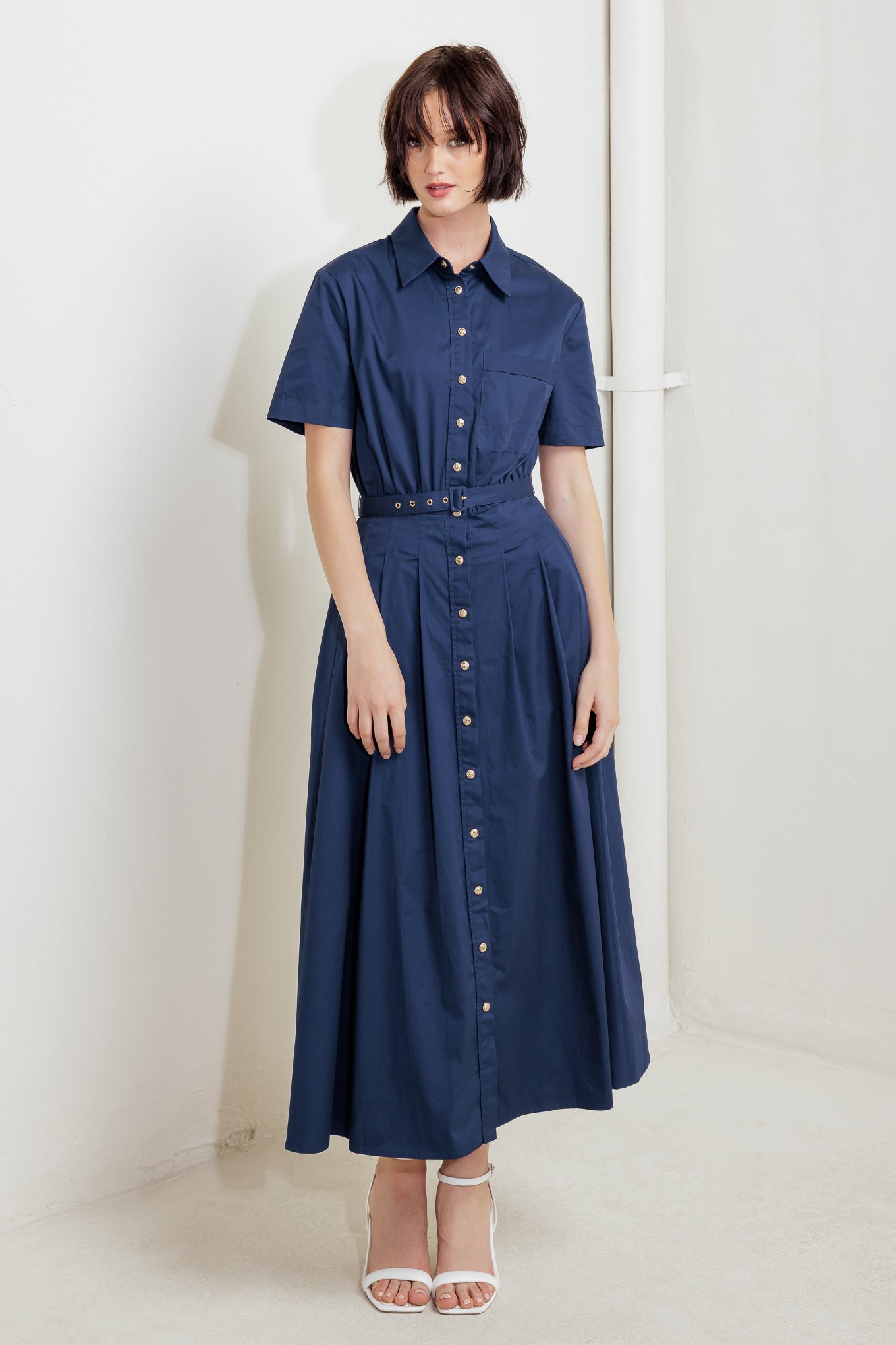 CINCHED COUTURE WOVEN MIDI DRESS - By Baano