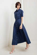 CINCHED COUTURE WOVEN MIDI DRESS - By Baano