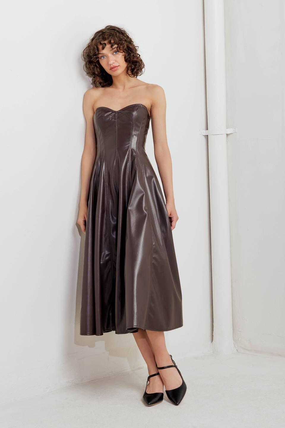 ESPRESSO DIVA FAUX LEATHER MIDI DRESS - By Baano