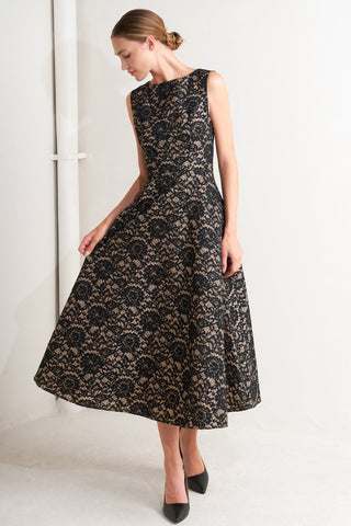 NIGHTFALL CHIC LACE WOVEN MIDI DRESS - By Baano