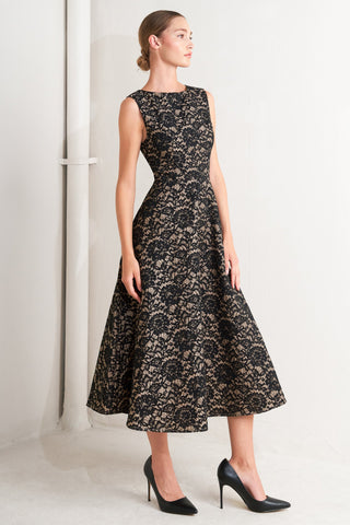 NIGHTFALL CHIC LACE WOVEN MIDI DRESS - By Baano