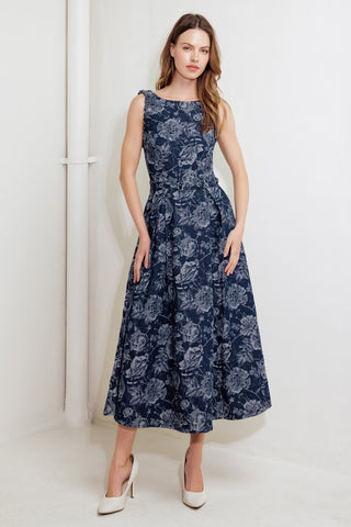 DUSK ROSE WOVEN DENIM MIDI DRESS - By Baano