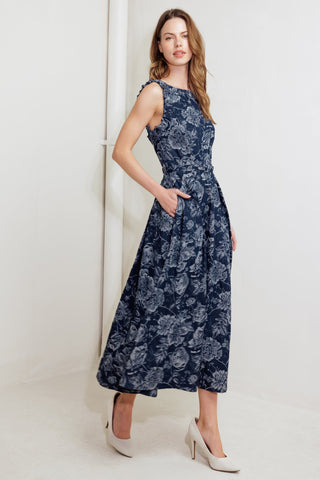 DUSK ROSE WOVEN DENIM MIDI DRESS - By Baano