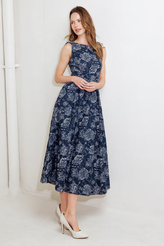 DUSK ROSE WOVEN DENIM MIDI DRESS - By Baano