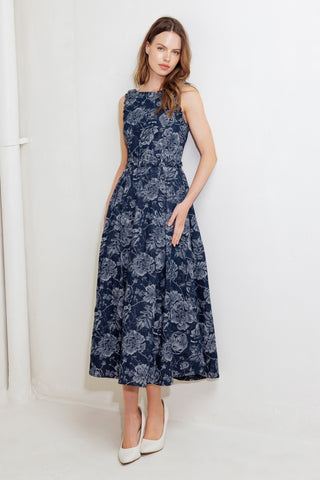 DUSK ROSE WOVEN DENIM MIDI DRESS - By Baano