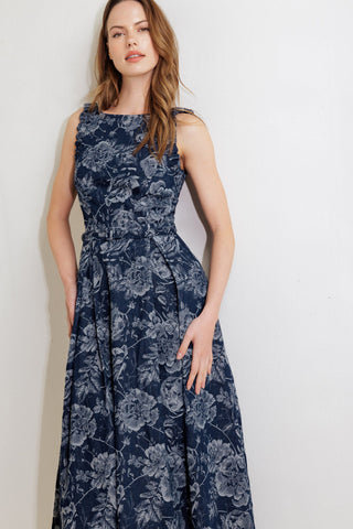 DUSK ROSE WOVEN DENIM MIDI DRESS - By Baano