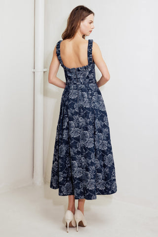 DUSK ROSE WOVEN DENIM MIDI DRESS - By Baano