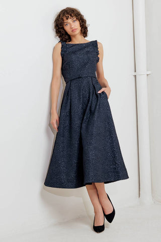 MOONLIGHT BLOOM WOVEN MIDI DRESS