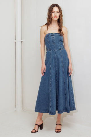 MIDNIGHT STRUCTURE DENIM MIDI DRESS - By Baano