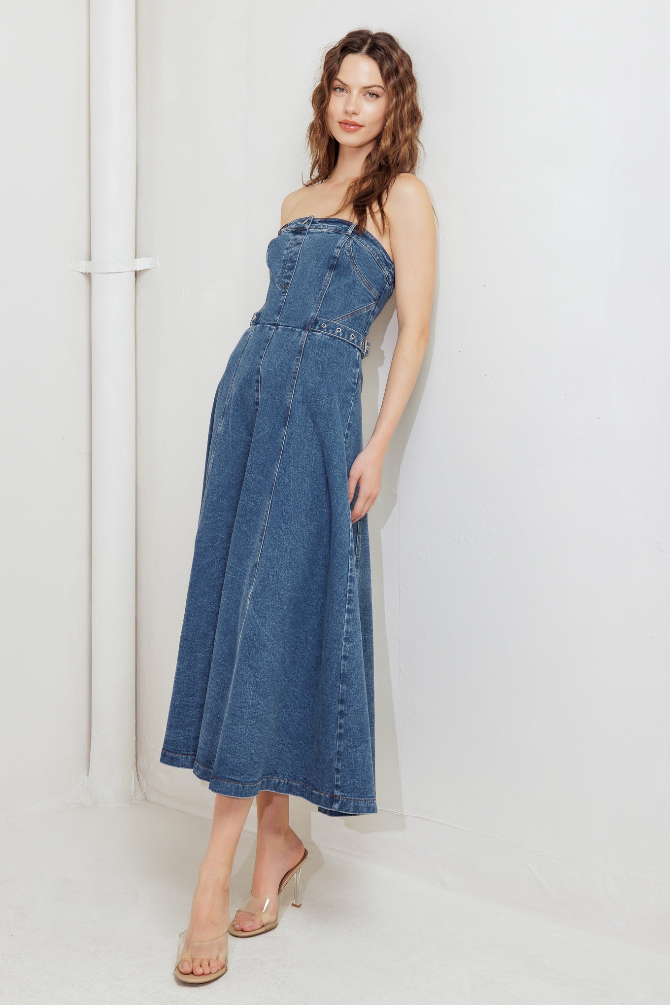 MIDNIGHT STRUCTURE DENIM MIDI DRESS - By Baano