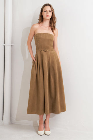 ROMANTIC GAZE SUEDE MIDI DRESS - By Baano