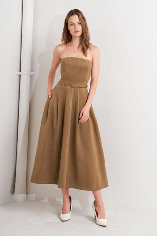ROMANTIC GAZE SUEDE MIDI DRESS - By Baano
