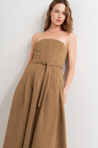 ROMANTIC GAZE SUEDE MIDI DRESS - By Baano
