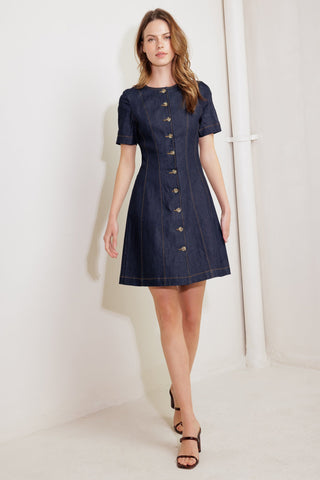 INDIGO TEMPO DENIM MINI DRESS - By Baano