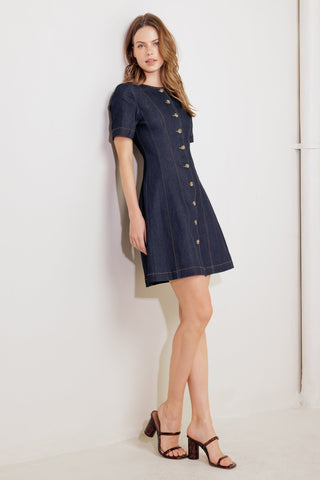 INDIGO TEMPO DENIM MINI DRESS - By Baano