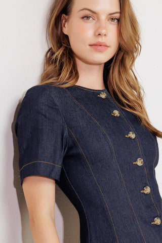 INDIGO TEMPO DENIM MINI DRESS - By Baano