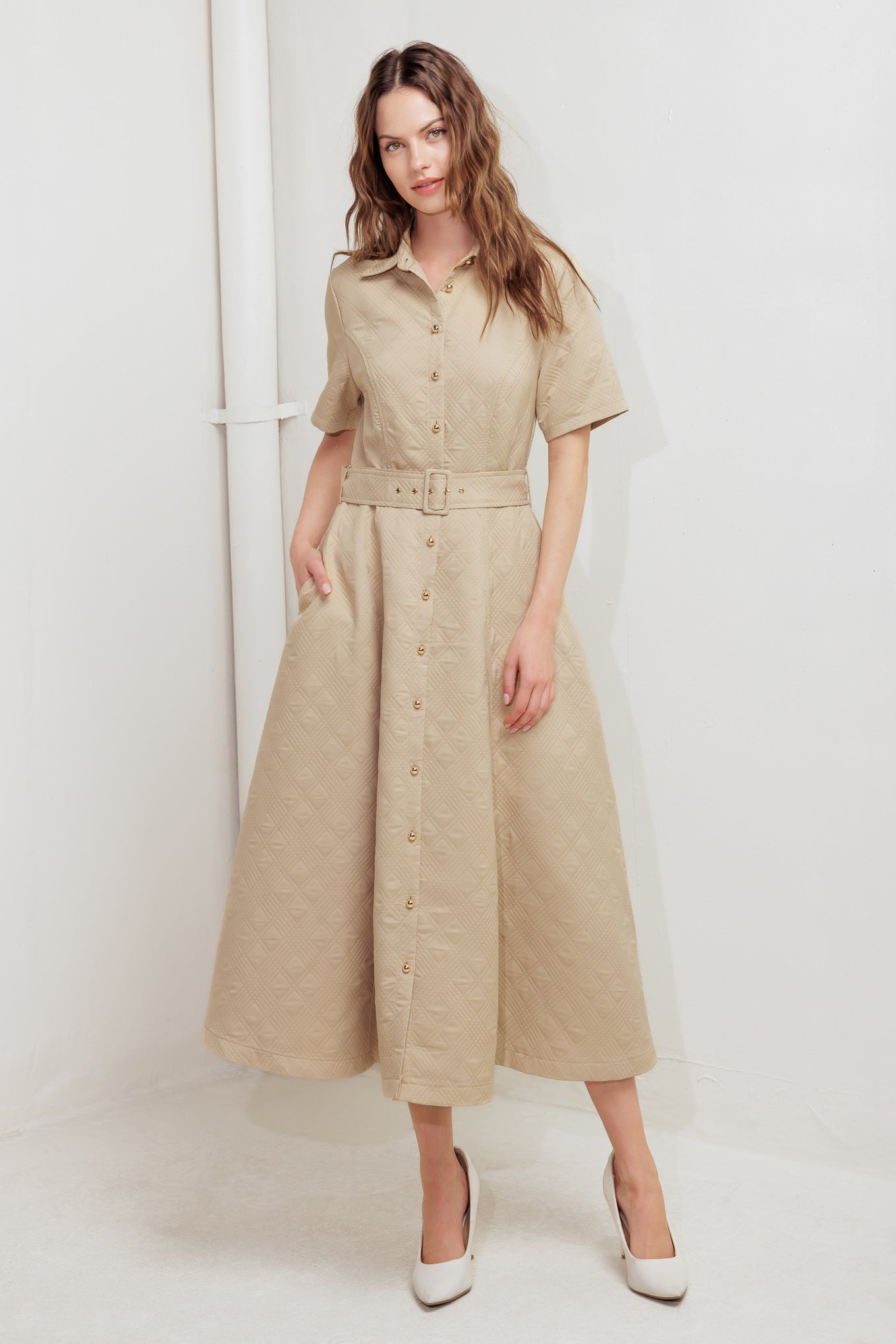 NEUTRAL CHIC WOVEN MIDI DRESS - By Baano