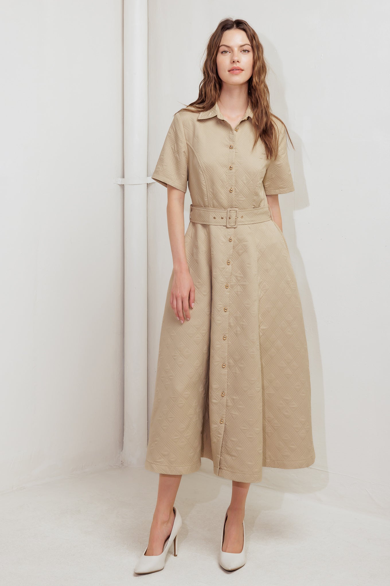 NEUTRAL CHIC WOVEN MIDI DRESS - By Baano