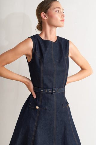 MODERN DARK DENIM MIDI DRESS - By Baano
