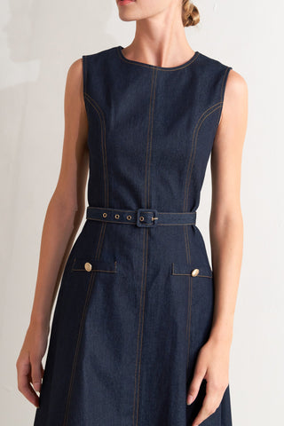 MODERN DARK DENIM MIDI DRESS - By Baano