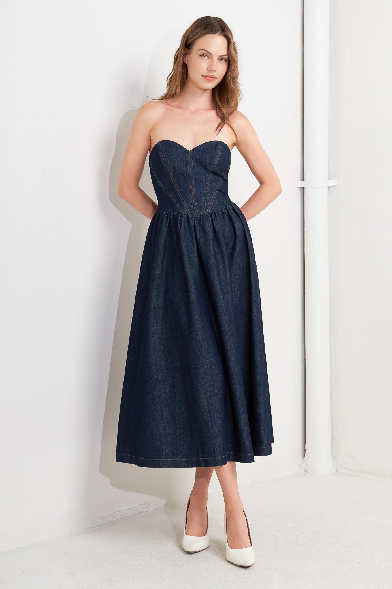 VINTAGE SIREN DENIM MIDI DRESS Flying Tomato