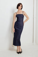 QUIET CURVE DARK DENIM MIDI DRESS - By Baano