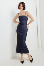QUIET CURVE DARK DENIM MIDI DRESS - By Baano