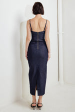 QUIET CURVE DARK DENIM MIDI DRESS - By Baano