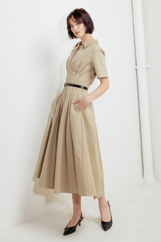 QUIET ROMANCE TAN WOVEN MIDI DRESS Flying Tomato