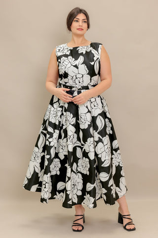 SILENT HEART BLACK WOVEN MIDI DRESS