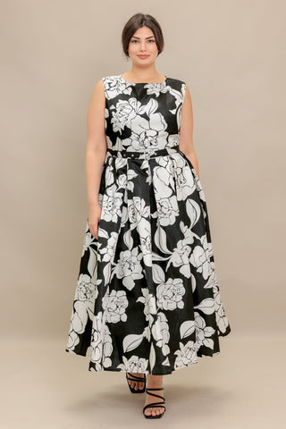 SILENT HEART BLACK WOVEN MIDI DRESS