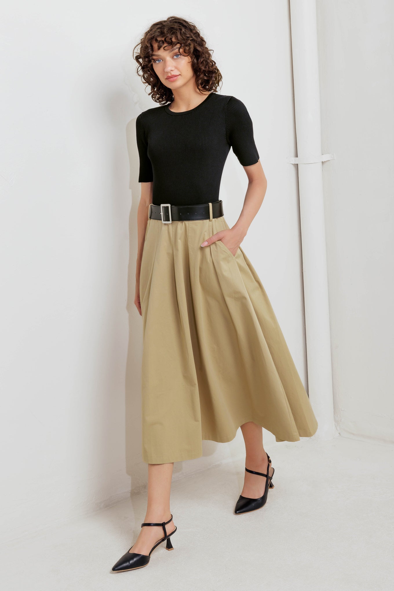 SCULPTED GRACE SWEATER WOVEN TOP AND SKIRT DRESS Flying Tomato