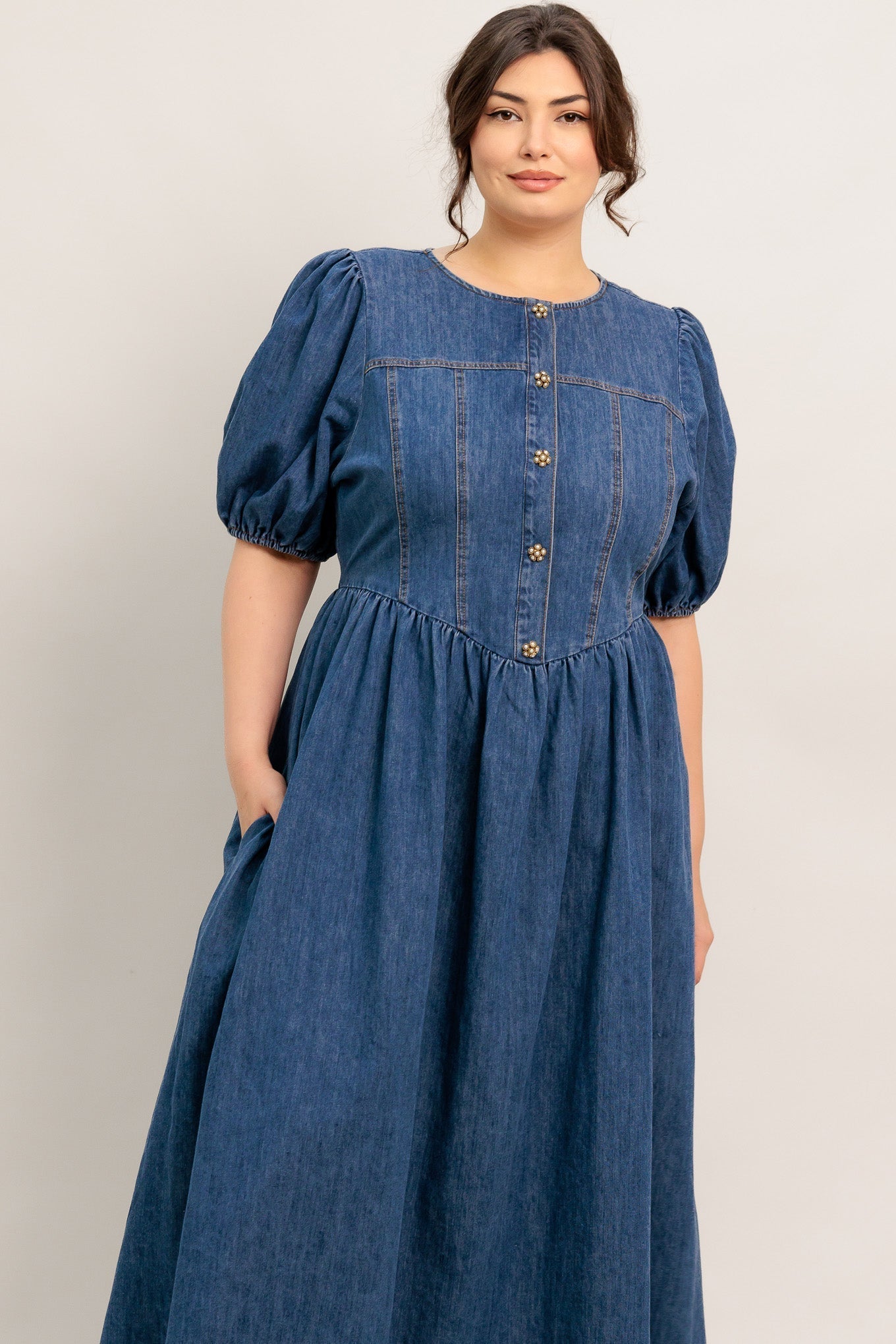 MIDDAY IN BLUE DENIM MIDI DRESS